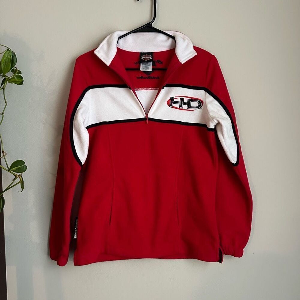 Harley Davidson Fleece Quarter Zip Jacket Red White Women's size Small